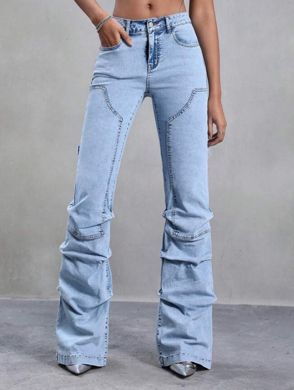 Light Wash Stacked Pleated Carpenter Denim Jeans 6-8
